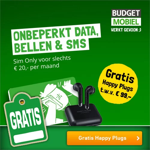 winnaar Waarschuwing Ruimteschip Tijdelijk gratis Happy Plugs bij Sim Only van Budget Mobiel