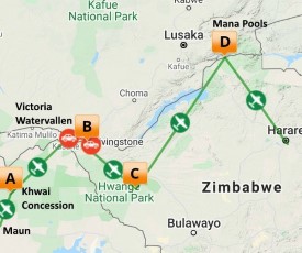 Comfortabel langs de lodges van Botswana, Zambia en Zimbabwe 14 dagen