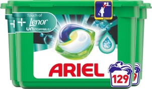 Ariel All in 1 Wasmiddel Pods en Lenor Unstoppables 3 x 43 Wasbeurten Voordeelverpakking