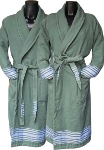 Badrock Hamam badjas katoen sauna badjas hamam voor dames en heren unisex sjaalkraag hammam ochtendjas kamerjas groen L|XL