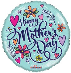 Folieballon moederdag' Happy Mother's Day rond met hartjes (45 cm)