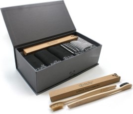 Bamboo Basics Luxe Giftpack Sokken Beau 5 pack 35|40 Zwart plus 2 bamboe tandenborstels