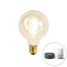 Calex Slimme Lamp Wifi LED Filament Verlichting Globe 9,5cm E27 Smart Lichtbron Goud Dimbaar Warm Wit licht 7W