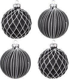 Clayre en Eef Kerstballen set van 4 8 cm Zwart Wit Glas