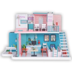 Crafts en Co Modelbouwpakket Miniatuur Poppenhuis Pink Retro Cafe