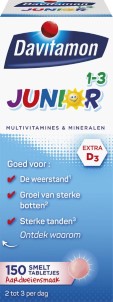 Davitamon Junior vitaminen 1 3 jaar | multivitamine kinderen | 150 smelttabletjes | Aardbeiensmaak