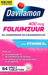Davitamon Foliumzuur met Vitamine D3 | Voor en tijdens zwangerschap | Voedingssupplement | 84 stuks