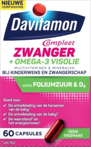 Davitamon Mama Compleet Zwanger Omega 3 Visolie met Foliumzuur | Multivitamine zwangerschap met vitamine D3 | 60 stuks zwangerschapsvitaminen