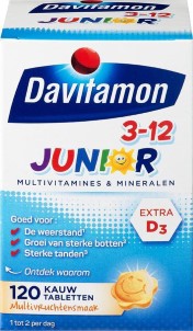 Davitamon Junior 3 jaar Kauwvitamines | multivitamine kinderen | multifruit | 120 tabletten