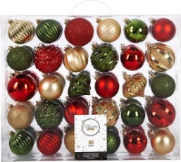 Decoris 60x Kerstbal Rood Groen Goud kunststof kerstballen 6|7 cm