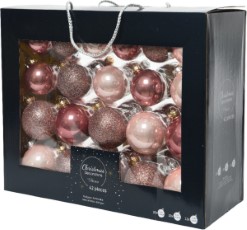 Decoris Kerstballen pakket met 42x stuks kerstballen van glas 5|6|7 cm roze tinten mix