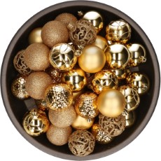 Decoris Bellatio Decorations Kerstballen 37 delig goud mix mat glanzend kunststof 6 cm