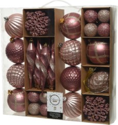 Decoris 50x Oud roze|lichtroze kerstballen en figuur hangers 4|8|15 cm