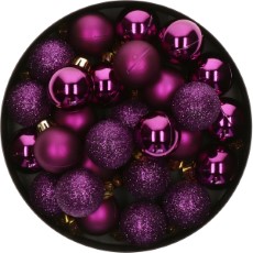 Decoris Kleine kerstballen 14x 3 cm kunststof paars