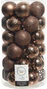 Decoris Kerstballen 37 stuk kunststof walnoot bruin 6 cm