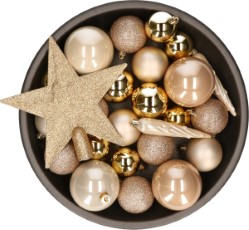 Decoris Kerstballen met piek 33st kunststof goud champagne 8 cm