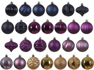 Decoris kerstballen 30x kunststof donkerblauw|goud|paars 7 cm