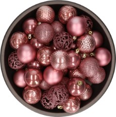 Decoris Bellatio decorations Kerstballen 37 st oudroze mix kunststof 6 cm