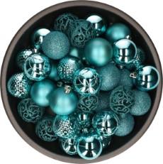 Decoris Bellatio Decorations Kerstballen 37 stuks turquoise blauw kunststof 6 cm