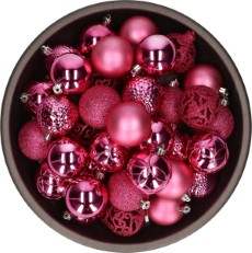 Decoris Bellatio Decorations Kerstballen 37 stuks fuchsia roze kunststof 6 cm