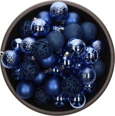 Decoris Bellatio Decorations Kerstballen 37 stuks kobalt blauw mix onbreekbaar 6 cm