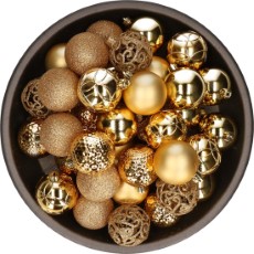 Decoris Bellatio Decorations Kerstballen 37 stuks kunststof goud onbreekbaar 6 cm