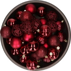 Decoris Bellatio Decorations Kerstballen 37 stuks kunststof donkerrood onbreekbaar 6 cm