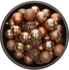 Decoris Bellatio Decorations Kerstballen 37 stuks kunststof camel bruin 6 cm