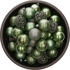 Decoris Bellatio Decorations Kerstballen 37 stuks kunststof salie groen 6 cm