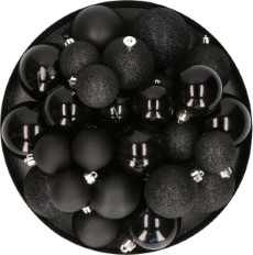 Decoris Kerstballen 30x st zwart 4|5|6 cm kunststof