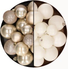 Decoris Kerstballen 60x stuks mix creme wit|champagne 4|5|6 cm