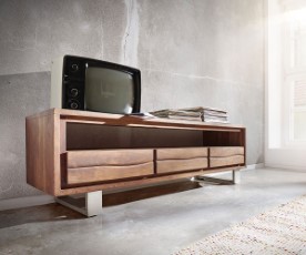 Delife TV meubel Live Edge 146 cm acacia bruin 3 lades 1 vak