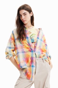 Desigual Oversized geruit shirt met tie dye MATERIAL FINISHES M