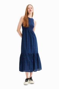 Desigual Lange gecombineerde jurk met borduursel BLUE XXL