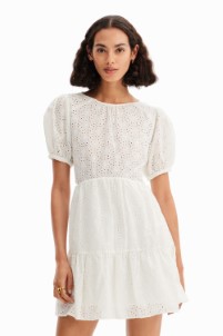 Desigual Korte jurk met Zwitsers borduurwerk WHITE XS