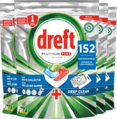 Dreft Platinum Plus All In One Vaatwastabletten Deep Clean Voordeelverpakking 4 x 38 stuks