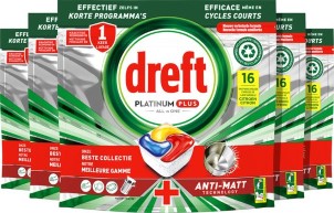 Dreft Platinum Plus All In One Vaatwastabletten Citroen Voordeelverpakking 5 x 16 stuks