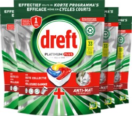 Dreft Platinum Plus All In One Vaatwastabletten Citroen Voordeelverpakking 4 x 33 stuks