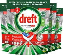 Dreft Platinum Plus All In One Vaatwastabletten Voordeelverpakking 4 x 33 stuks
