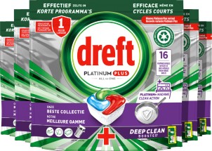 Dreft Platinum Plus All In One Machine Clean Vaatwastabletten 5 x 16 Tabletten