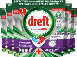 Dreft Platinum Plus All In One Machine Clean Vaatwastabletten 5 x 25 Tabletten