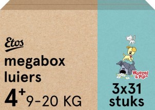 Etos Woezel en Pip Luiers Maxi plus Maat 4 plus 9 20 kg Megabox 93 stuks