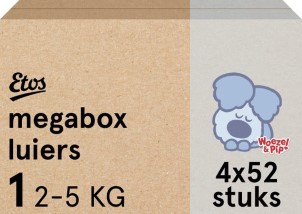 Etos Luiers Woezel en Pip Maat 1 2 tot 5kg Megabox 208 stuks