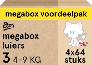 Etos Luiers Woezel en Pip Maat 3 4 tot 9 kg Megabox Voordeelpak 256 stuks