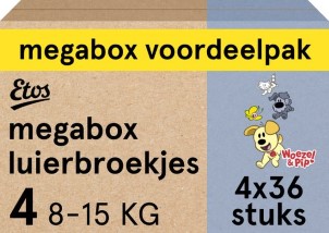 Etos Luierbroekjes Woezel en Pip Maat 4 8 tot 15kg Megabox Voordeelpak 144 stuks