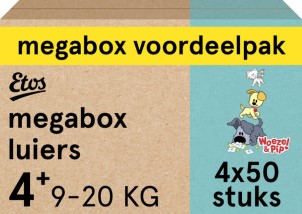Etos Luiers Woezel en Pip Maat 4 plus 9 tot 20kg Megabox Voordeelpak 200 stuks