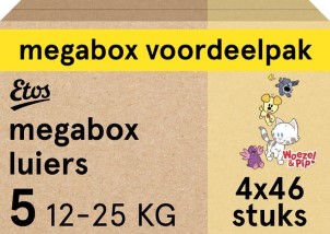Etos Luiers Woezel en Pip Maat 5 12 tot 25kg Megabox Voordeelpak 184 stuks