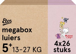 Etos Luiers Woezel en Pip Maat 5 plus 13 tot 27kg Megabox 104 stuks