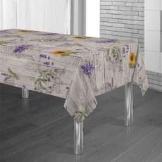 Tafelkleed 300x148 cm rechthoek houtprint met lavendel en zonnebloem