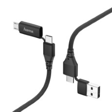 Hama 4in1 Type C kabel Met Micro USB En USB A adapter 1,5 M Zwart